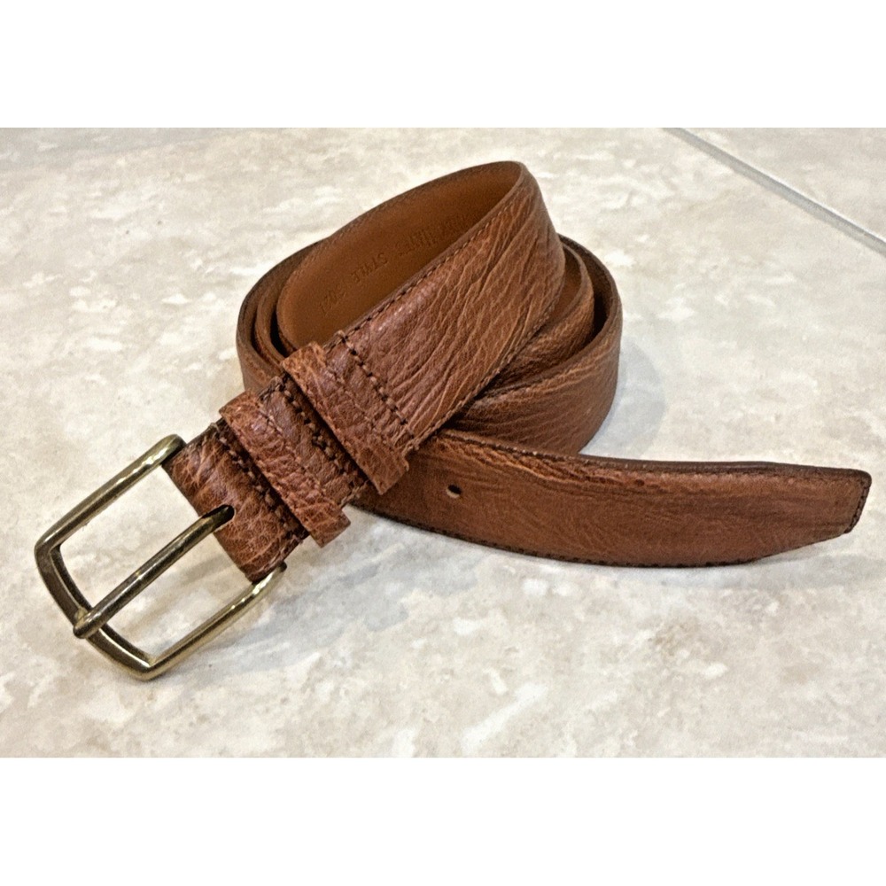 VINTAGE CHRISTOPHER HAYES Brown Leather Reptile Belt Women Sz 36 Brass Buckle 1"